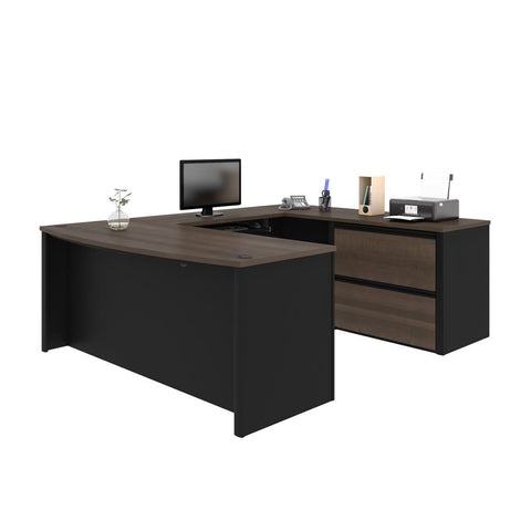 Bestar Connexion 72W U-Shaped Executive Desk with Lateral File Cabinet in antigua & black