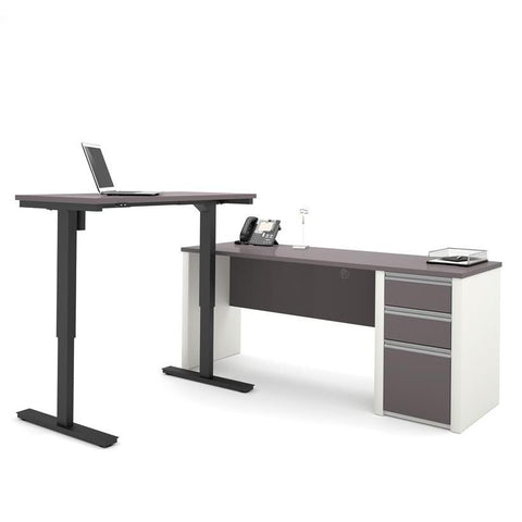 Bestar Connexion L-desk Including Electric Height Adjustable Table In Slate & Sandstone