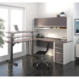 Bestar Connexion L-desk With Hutch Including Electric Height Adjustable Table In Slate & Sandstone