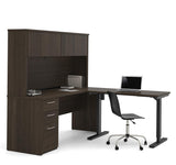 Bestar Embassy L-Desk w/Hutch & Electric Height Adjustable Table in Dark Chocolate