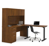 Bestar Embassy L-Desk w/Hutch & Electric Height Adjustable Table in Tuscany Brown