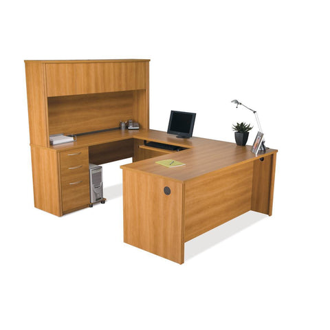 Bestar Embassy L-shaped Workstation Kit In Cappuccino Cherry With Hutch - 60857
