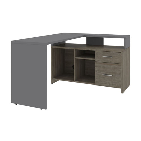 Bestar Equinox 57W 56W L-Shaped Desk in slate & walnut grey