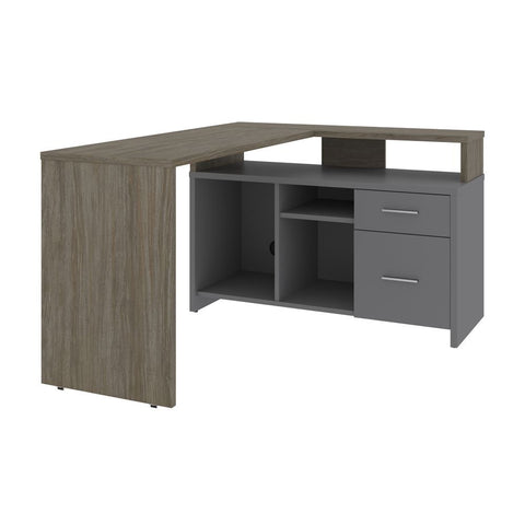 Bestar Equinox 57W 56W L-Shaped Desk in walnut grey & slate