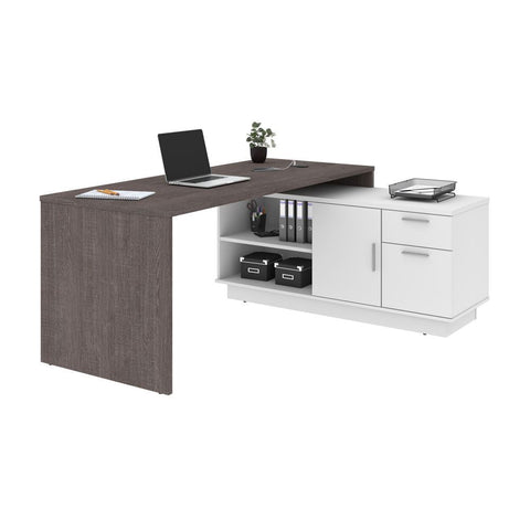 Bestar Equinox 72W L-Shaped Desk in bark grey & white