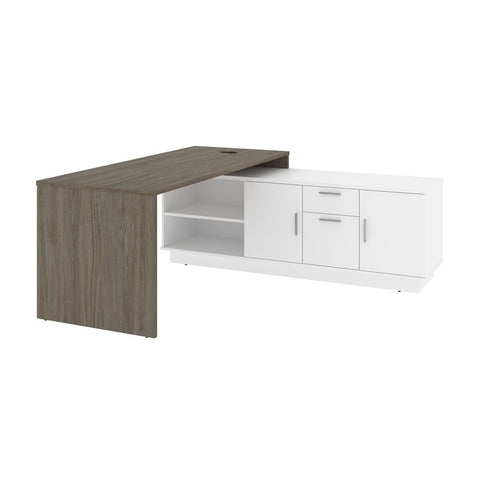 Bestar Equinox 72W L-Shaped Office Desk in walnut grey & white