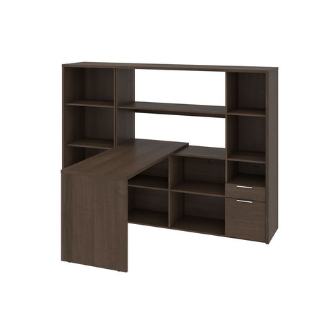 Bestar Gemma 2-Piece Set Including One L-Shaped Desk with Hutch and One Bookcase in antigua