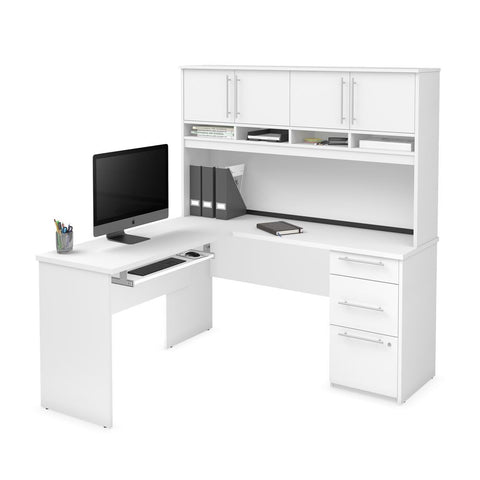 Bestar Innova 60W L-Shaped Desk with Pedestal and Hutch in white