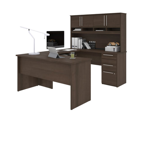 Bestar Innova U or L-Shaped Desk with Hutch in antigua