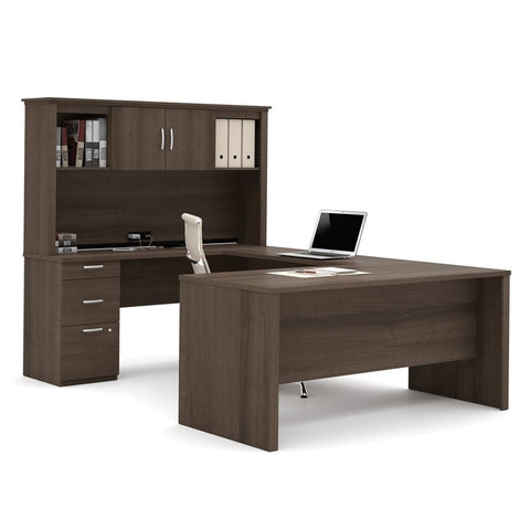 Bestar Logan 66W U or L-Shaped Executive Office Desk with Pedestal and Hutch in antigua