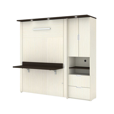 Bestar Lumina Full Murphy Bed with Desk and 1 Storage Unit (83") in white chocolate