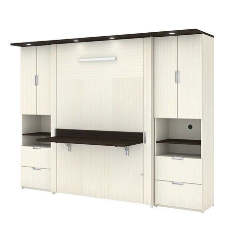 Bestar Lumina Full Murphy Bed with Desk and 2 Storage Units (107") in white chocolate
