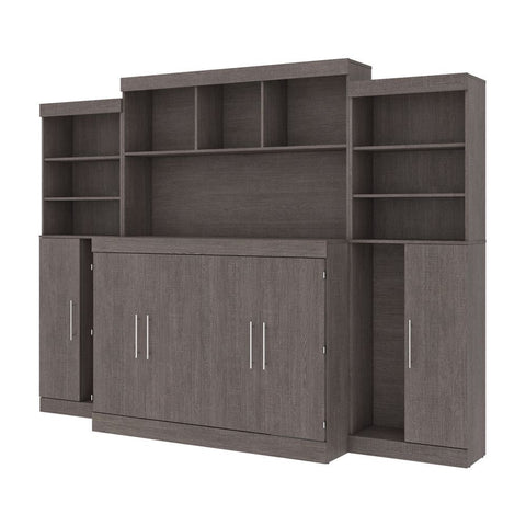 Bestar Nebula 113W 6-Piece Set Including One Full Cabinet Bed with Mattress and Assorted Storage Units in bark grey