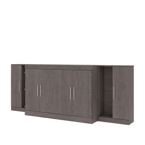 Bestar Nebula 119W 3-Piece Set Including One Queen Cabinet Bed with Mattress and Two 26" Storage Units in bark grey