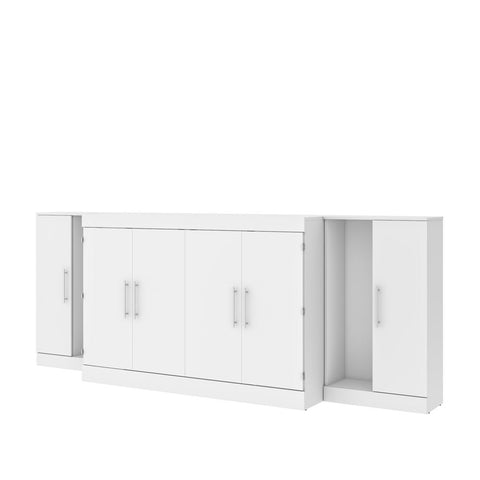 Bestar Nebula 119W 3-Piece Set Including One Queen Cabinet Bed with Mattress and Two 26" Storage Units in white