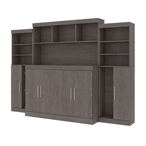 Bestar Nebula 119W 6-Piece Set Including One Queen Cabinet Bed with Mattress and Assorted Storage Units in bark grey