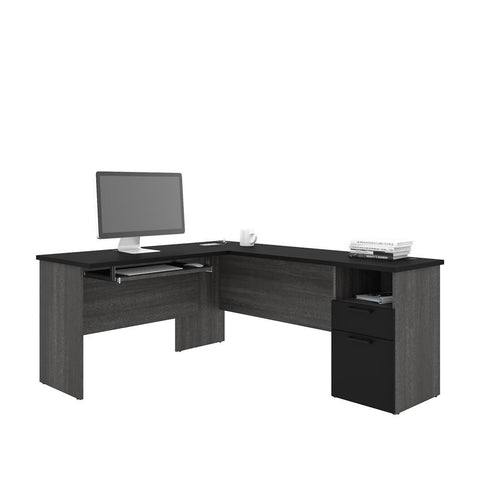 Bestar Norma 71W L-Shaped Desk in black & bark gray