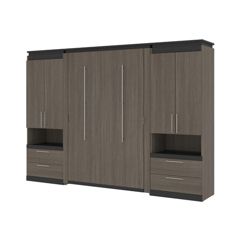 Bestar Orion 118W Full Murphy Bed and 2 Storage Cabinets with Pull-Out Shelves (119W) in bark gray & graphite