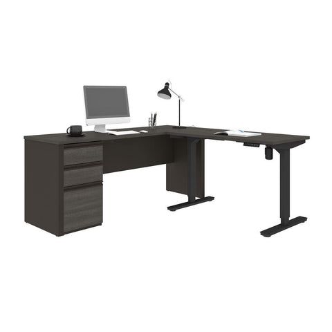 Bestar Prestige + 72W 2-Piece set including a standing desk and a desk in bark grey & slate