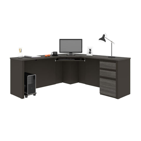 Bestar Prestige + 72W Corner Desk with Pedestal in bark grey & slate