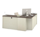 Bestar Prestige Plus Corner Desk w/One Pedestal in White Chocolate & Antigua