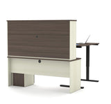 Bestar Prestige Plus L-Desk w/Hutch & Electric Height Adjustable Table in White Chocolate & Antigua