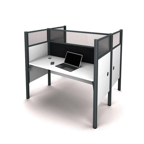 Bestar Pro-Biz Double Face to Face Workstation w/Privacy Panels in White w/Gray Tack Boards