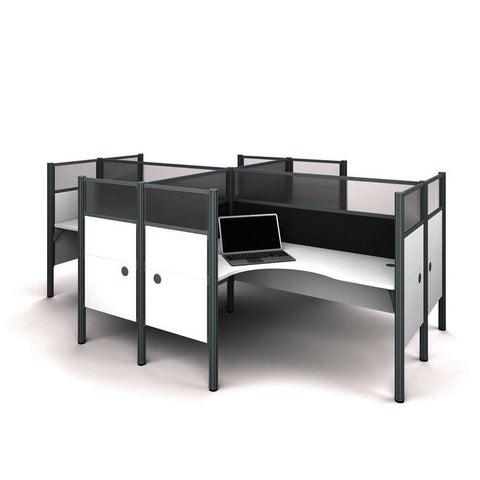 Bestar Pro-Biz Four L-Desk Workstation in White w/Gray Tack Boards