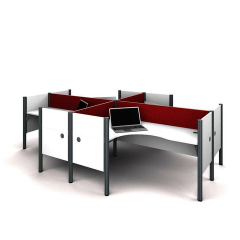 Bestar Pro-Biz Four L-Desk Workstation in White w/Red Tack Boards