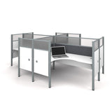 Bestar Pro-Biz Four L-Desk Workstation w/Privacy Panels in White w/Gray Tack Boards