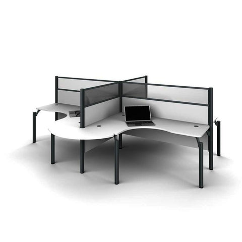 Bestar Pro-Biz Four L-Desk Workstation w/Rounded Corners & Privacy Panels in White