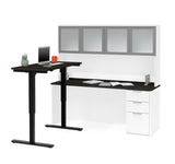 Bestar Pro-Concept Plus Height Adjustable L-Desk w/Frosted Glass Door Hutch in White & Deep Grey