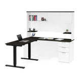 Bestar Pro-Concept Plus Height Adjustable L-Desk w/Hutch in White & Deep Grey