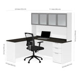 Bestar Pro-Concept Plus L-Desk w/Frosted Glass Door Hutch in White & Deep Grey