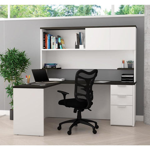 Bestar Pro-Concept Plus L-Desk w/Hutch in White & Deep Grey