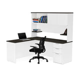 Bestar Pro-Concept Plus L-Desk w/Hutch in White & Deep Grey