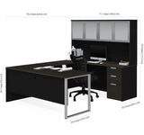 Bestar Pro-Concept Plus U-Desk w/Frosted Glass Door Hutch in Deep Grey & Black