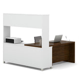 Bestar Pro-Linea 120882-30 L-desk With Hutch In White & Oak Barrel