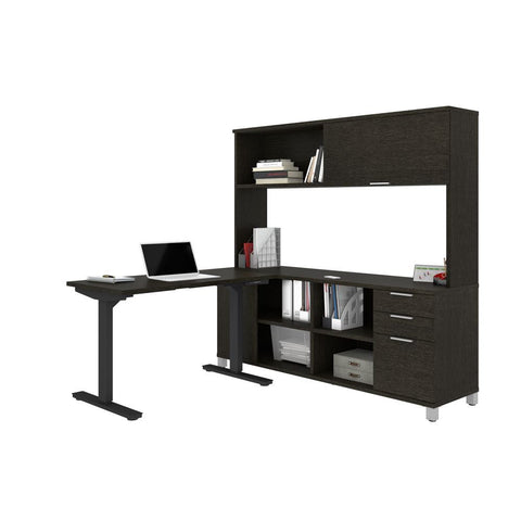 Bestar Pro-Linea 72W 2-piece set including a standing desk and a credenza with hutch in deep grey