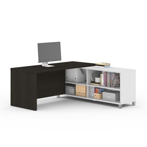 Bestar Pro-Linea 72W L-Shaped Desk in deep grey & white