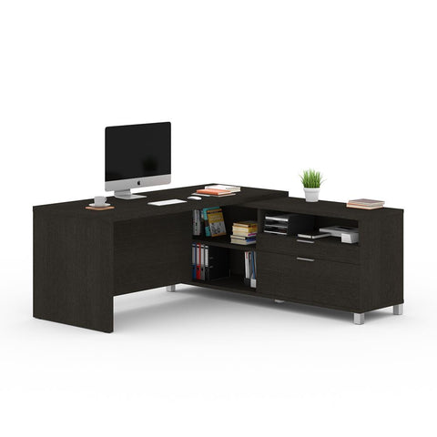 Bestar Pro-Linea 72W L-Shaped Office Desk in deep grey