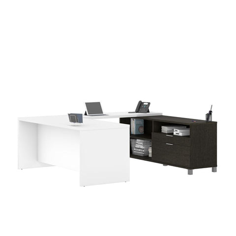 Bestar Pro-Linea 72W U-Shaped Executive Desk in deep grey & white