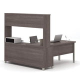 Bestar Pro-Linea L-desk With Hutch In Bark Grey - Closed