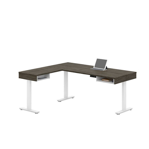 Bestar Pro-Vega 72W L-Shaped Standing Desk in walnut grey & white