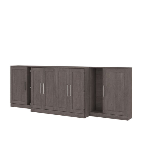 Bestar Pur 133W Full Cabinet Bed with Mattress and two 36" Storage Units in bark grey