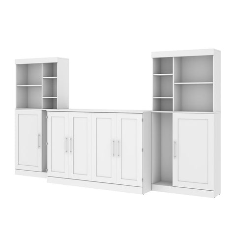 Bestar Pur 139W Queen Cabinet Bed with Mattress, two 36" Storage Units, and 2 Hutches in white
