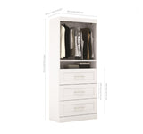 Bestar Pur 36" Storage Unit With 3-drawer Set In White