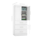 Bestar Pur 36 Inch Storage Unit w/3-Drawer Set & Doors in White