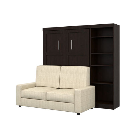 Bestar Pur 90W Full Murphy Bed, a Storage Unit and a Sofa (84") in chocolate