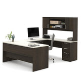 Bestar Ridgeley U-Shaped Desk w/Lateral File & Bookcase in Dark Chocolate & White Chocolate